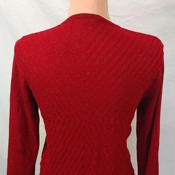 Dana Buchman Red Metallic Gold Chevron Knit Button Up Cardigan Medium - Picture 10 of 15